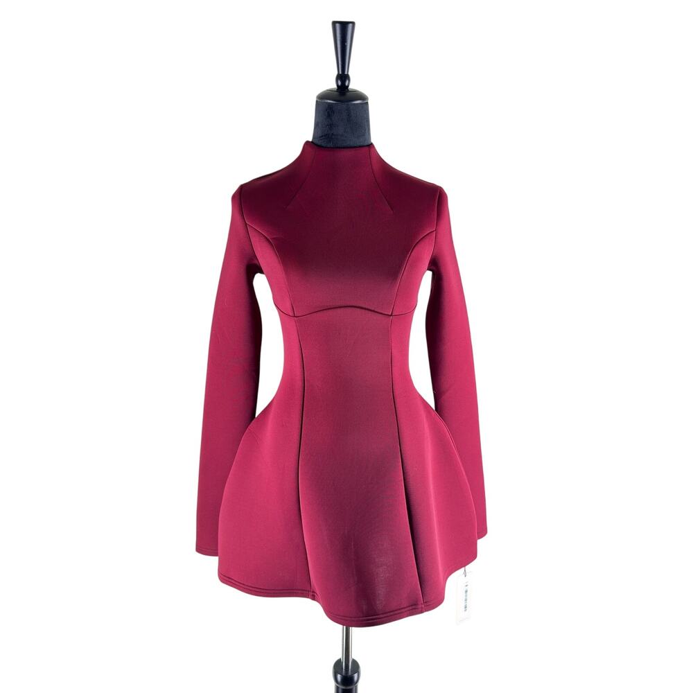 Micas Burgundy Scuba-Fabric Open-Back Mini Dress – NWT – Small